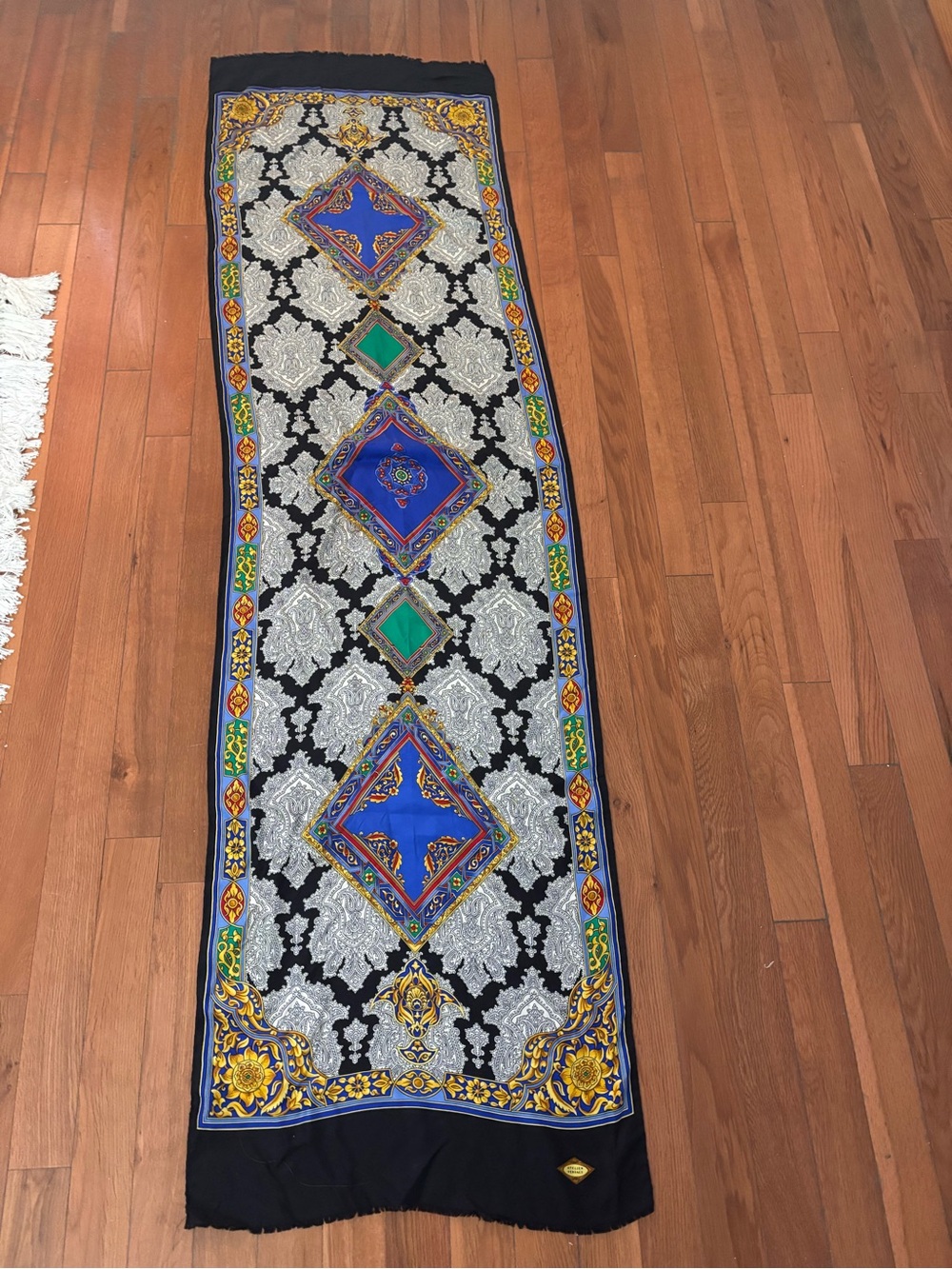 Versace Blue, Black, Gold and Green Baroque Silk Scarf Wrap